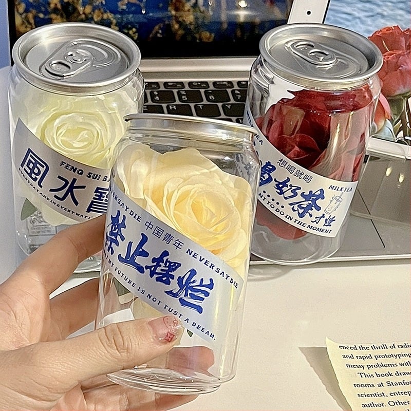 Ornament de birou cu trandafir înghețat într-un recipient transparent - Plastic - Stil modern simplu - Cadou personal