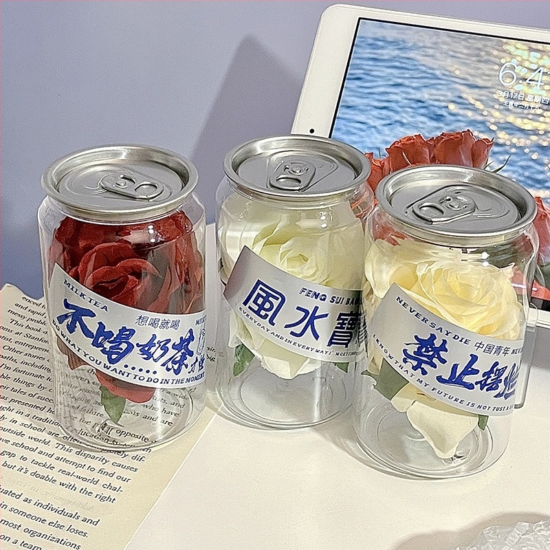 Ornament de birou cu trandafir înghețat într-un recipient transparent - Plastic - Stil modern simplu - Cadou personal