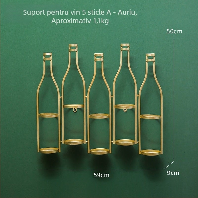 Raft de vin din fier, montat pe perete, stil industrial vintage, pentru locuință