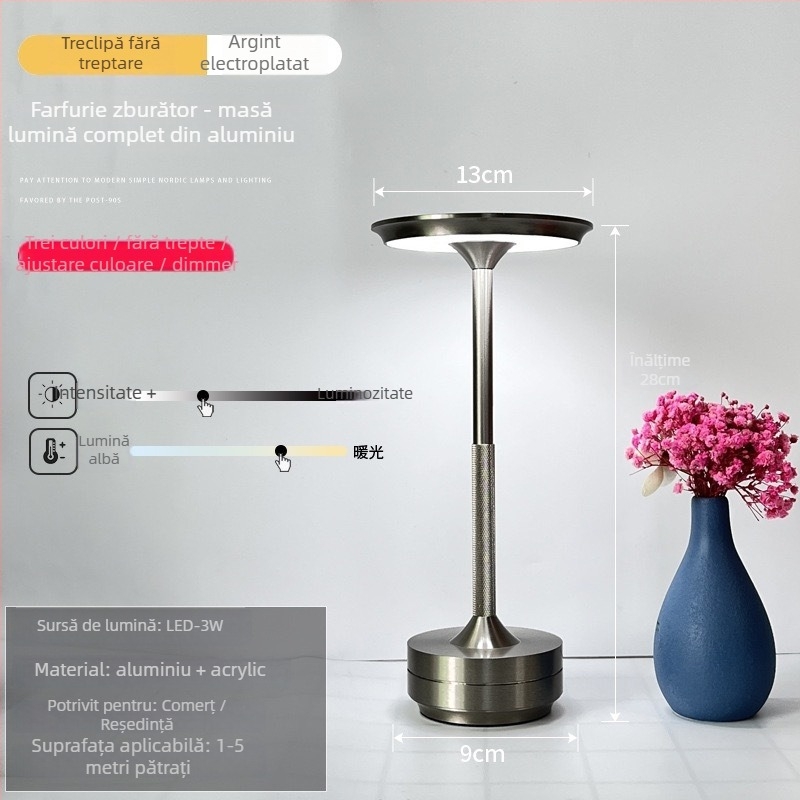 Veioză de masă cu atmosferă nordică – suport din fier, corp din aluminiu, 5V, 3W, reglaj manual al luminii