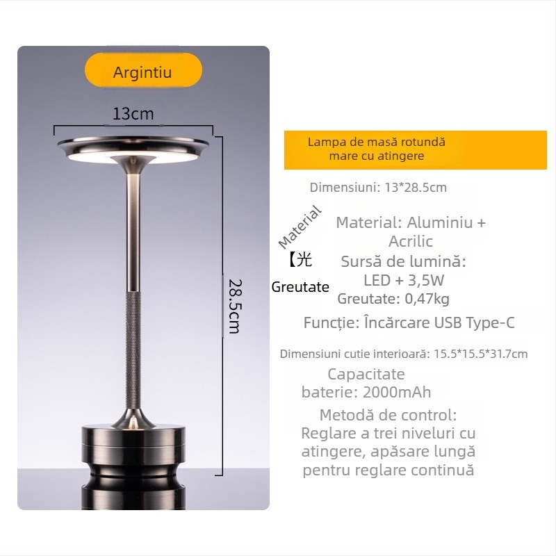 Lampa de masă cu atingere, baterie încorporată, abajur din acrilic, design geometric — lampă de noapte și lampă de atmosferă, CE certificat