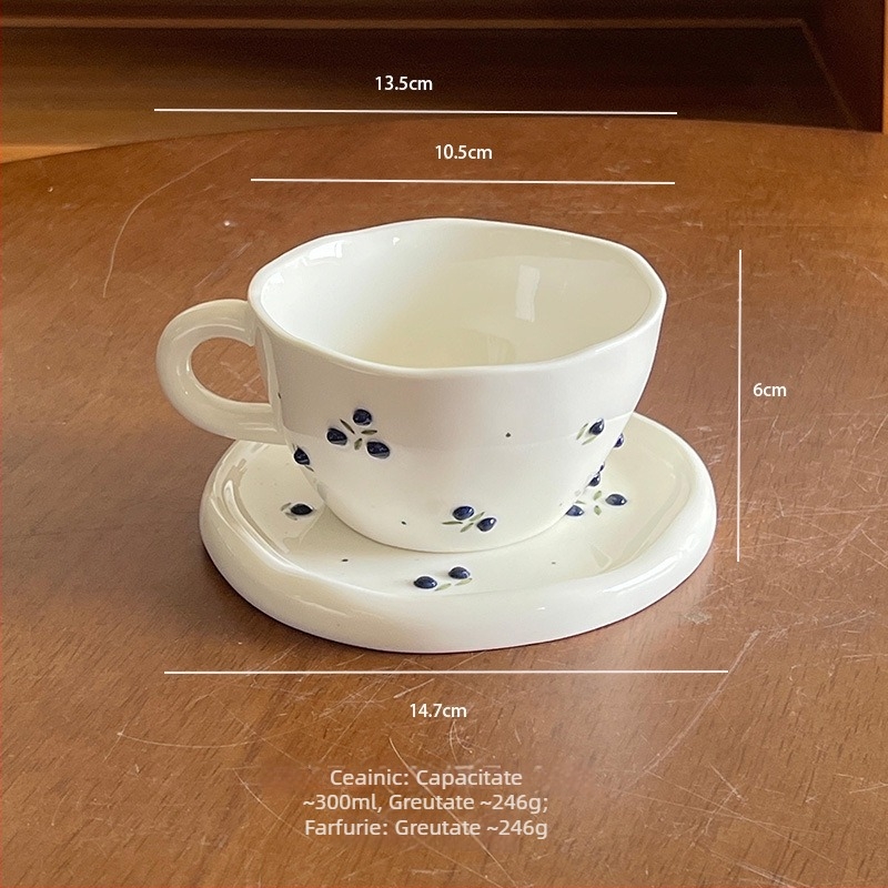 Cană ceramică pentru cafea, în stil Insta, cu formă neregulată, model floral, compatibilă cu microunde
