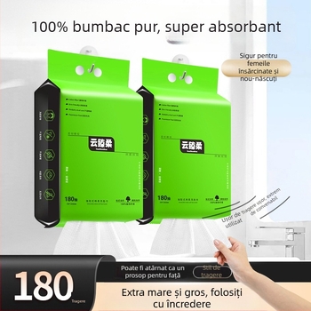 Șervețele de față din bumbac 100%, de unică folosință, groase, cu opțiunea de a fi agățate, calitate salon, stil extragere de jos, 80 g/m², pachet familial