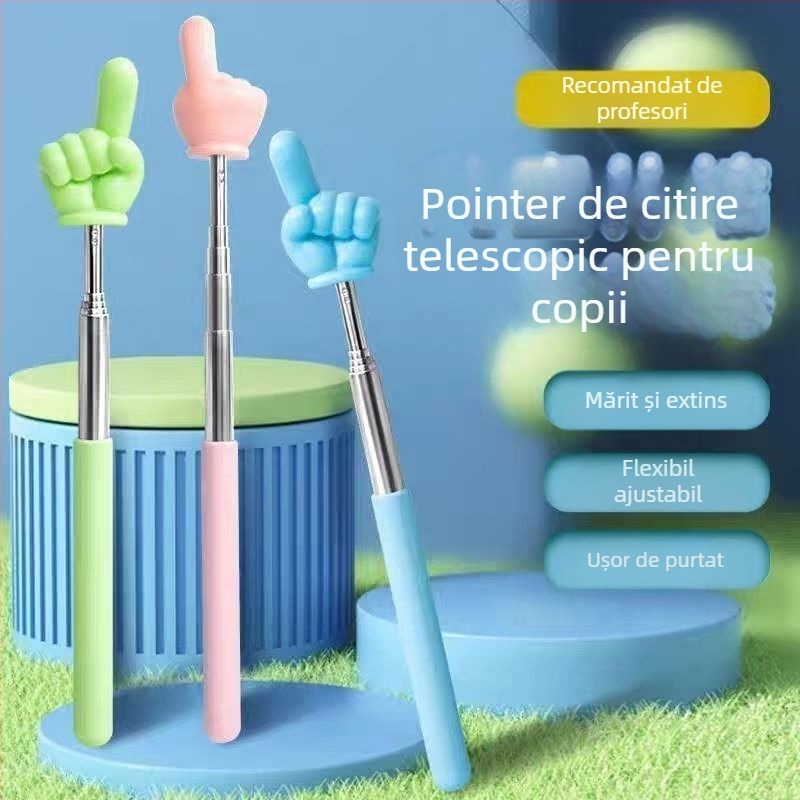 Indicator de lectură retractabil, în formă de deget, din plastic, pentru copii, stil desen animat, vârste 6–10 și peste 10 ani