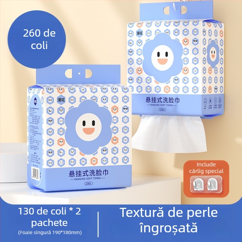 Manhua Prosoape de față de unică folosință, montate pe perete, extra groase, 130 foi, 100% viscose, 19×18 cm, 350 g/buc