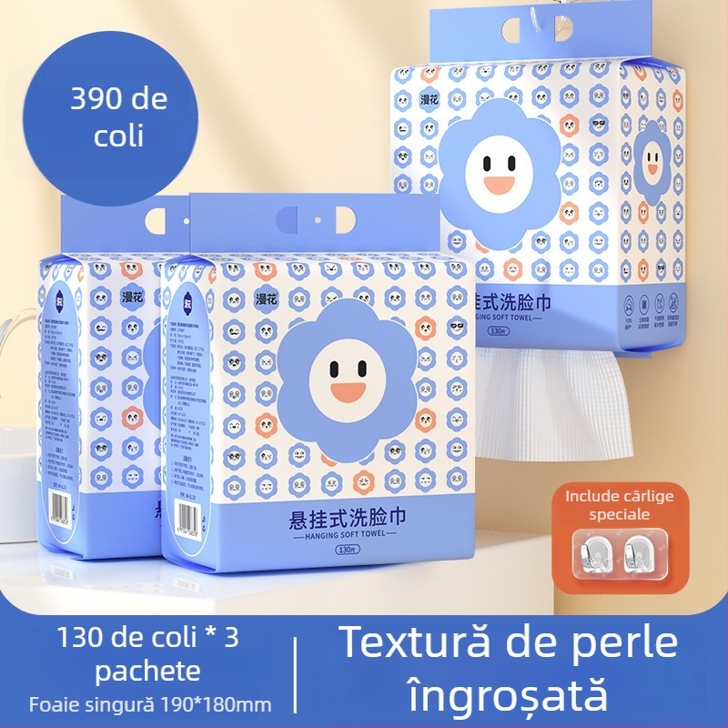 Manhua Prosoape de față de unică folosință, montate pe perete, extra groase, 130 foi, 100% viscose, 19×18 cm, 350 g/buc