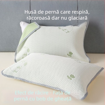 Fețe de pernă cu răcire prin boabe de gheață, set de 2, dimensiuni 52×75 cm, în stil bandaj, compatibile cu perne duble și standard