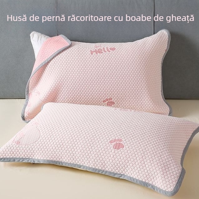 Fețe de pernă cu răcire prin boabe de gheață, set de 2, dimensiuni 52×75 cm, în stil bandaj, compatibile cu perne duble și standard