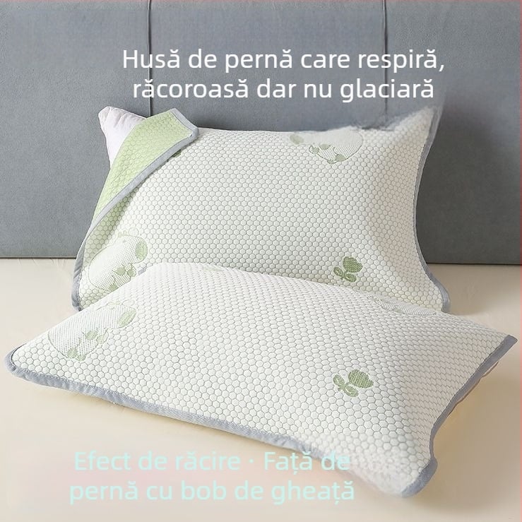 Fețe de pernă cu răcire prin boabe de gheață, set de 2, dimensiuni 52×75 cm, în stil bandaj, compatibile cu perne duble și standard
