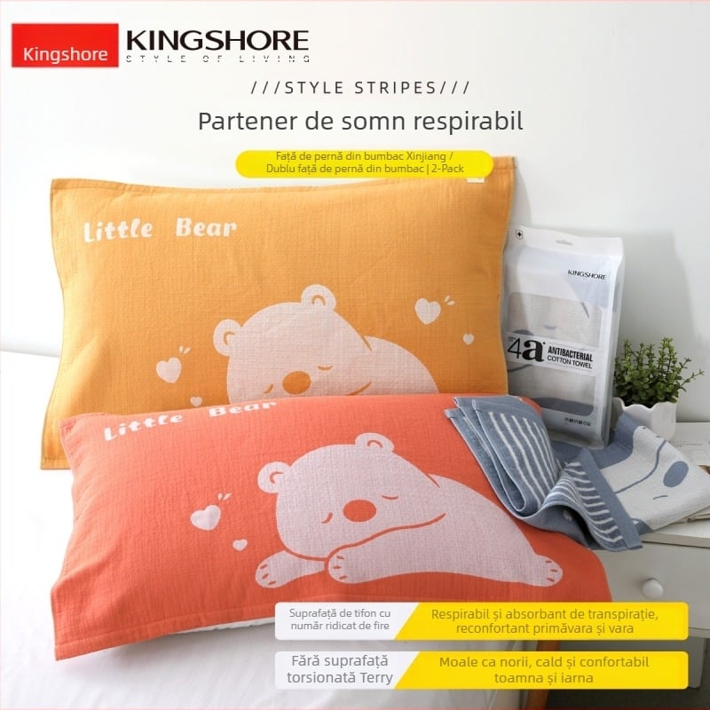 Față de pernă din bumbac 100%, King Shore/Gold Number, cu două fețe, antiacarieni și antibacterian, cu trei straturi îngroșate