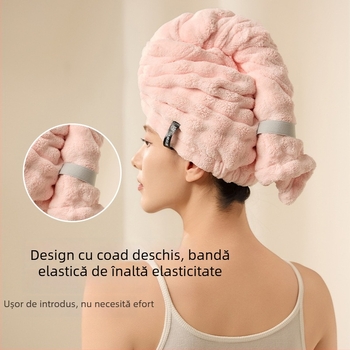 Bonetă de păr uscat pentru femei, fleece coral, ultra-absorbentă, uscare rapidă, brodată