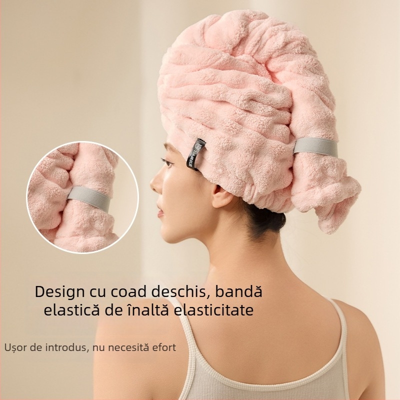 Bonetă de păr uscat pentru femei, fleece coral, ultra-absorbentă, uscare rapidă, brodată