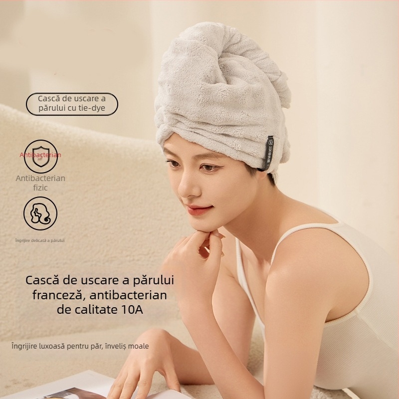 Bonetă de păr uscat pentru femei, fleece coral, ultra-absorbentă, uscare rapidă, brodată