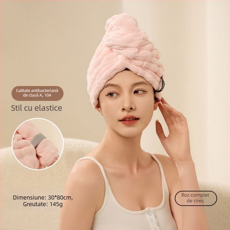 Bonetă de păr uscat pentru femei, fleece coral, ultra-absorbentă, uscare rapidă, brodată