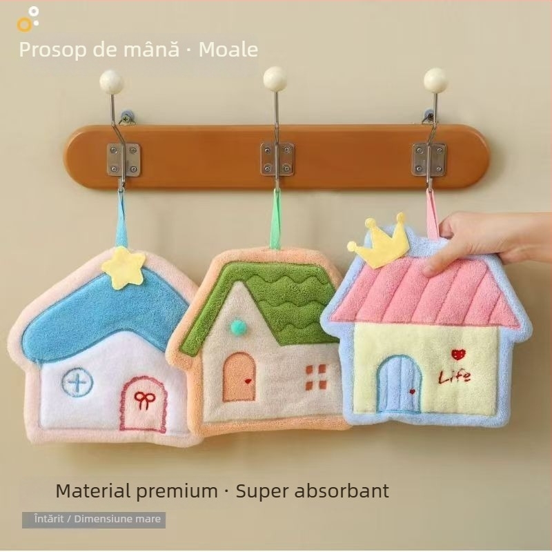 Prosop de mână cu design de agățare – gros, foarte absorbant, uscare rapidă; Material: Coral fleece; Greutate: 50–80 g; Fire: 19