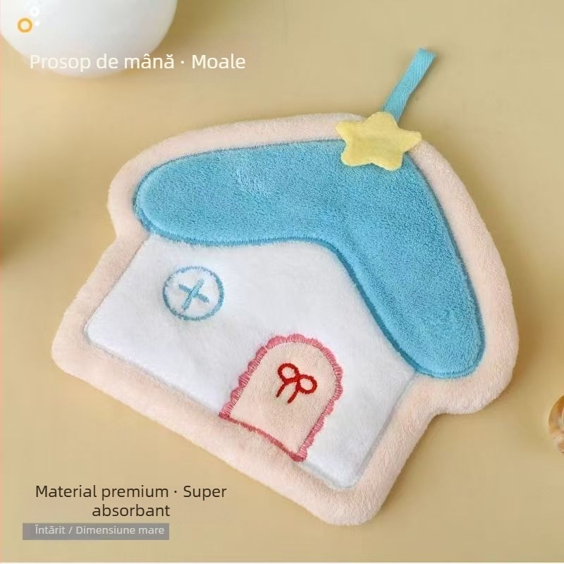 Prosop de mână cu design de agățare – gros, foarte absorbant, uscare rapidă; Material: Coral fleece; Greutate: 50–80 g; Fire: 19