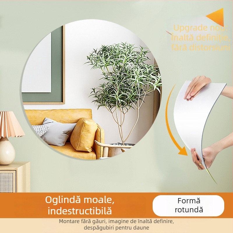 Oglindă de perete autoadezivă din PVC, anti-static, stil simplu, 1 bucată