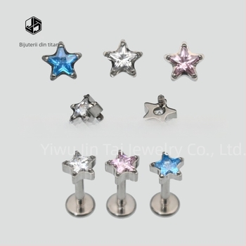 Cercei pentru buze din aliaj de titan ASTM F-136, formă geometrică pentagram, unisex, seria Prințesa