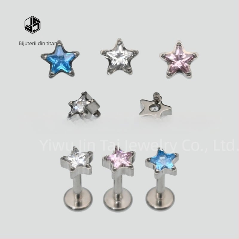 Cercei pentru buze din aliaj de titan ASTM F-136, formă geometrică pentagram, unisex, seria Prințesa