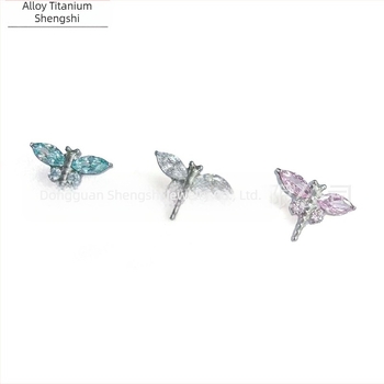 Cercei dragonfly din aliaj de titan G23, cu zircon încrustat, design geometric, unisex