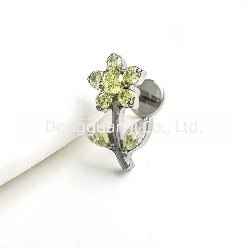 Cercei floare stud din titan G23 cu zircon, unisex, stil natural