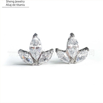 Cercei cu zirconiu Marquise, titan G23, filet intern, formă geometrică, unisex, stil natural