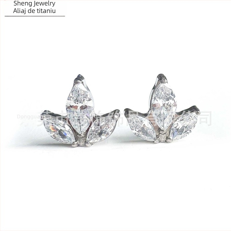 Cercei cu zirconiu Marquise, titan G23, filet intern, formă geometrică, unisex, stil natural