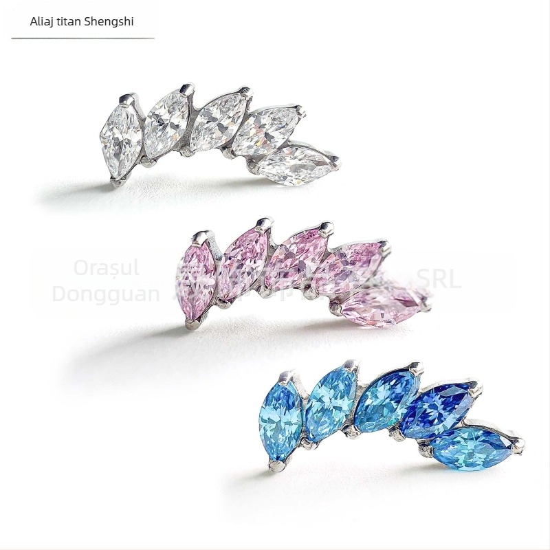 Cercei pentru piercing din titan G23, ochi de cal tăiat, zirconiu, stil geometric