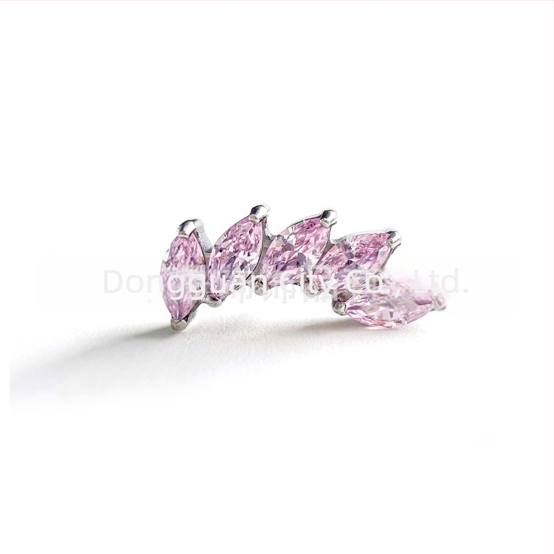 Cercei pentru piercing din titan G23, ochi de cal tăiat, zirconiu, stil geometric