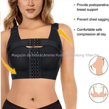 Sutien sport postoperator modelator, cupă completă, cupe modelatoare ultra-subțiri, închidere frontală cu clips, bretele duble fixe, respirabil