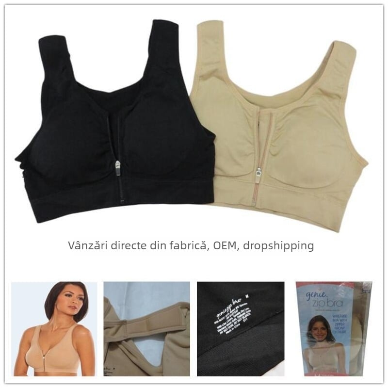 Sutien sport cu burete, închidere frontală; cupa cu acoperire completă; cupe modelate ultra-subțiri; material principal nylon 92%, căptușire 8%; bretele fixe, duble