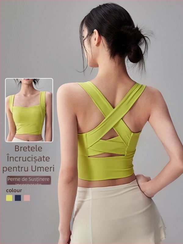 Excellent Oxygen Top de yoga cu bureți încorporați, susținere înaltă, spate anti-cădere, lungime până la abdomen; material 81% nylon, 19% spandex; pentru yoga, pilates și fitness