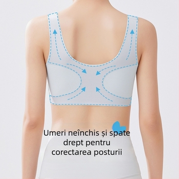 Sutien-vestă sport pentru adolescente 12–15 ani, nylon respirabil, design minimalist, cupe subțiri turnate cu material din bumbac, bretele fixe duble