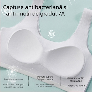 Sutien-vestă sport pentru adolescente 12–15 ani, nylon respirabil, design minimalist, cupe subțiri turnate cu material din bumbac, bretele fixe duble