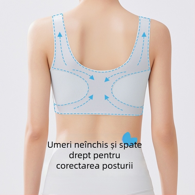 Sutien-vestă sport pentru adolescente 12–15 ani, nylon respirabil, design minimalist, cupe subțiri turnate cu material din bumbac, bretele fixe duble