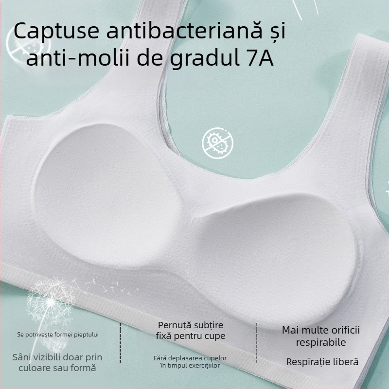 Sutien-vestă sport pentru adolescente 12–15 ani, nylon respirabil, design minimalist, cupe subțiri turnate cu material din bumbac, bretele fixe duble