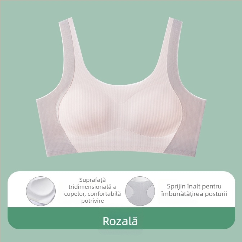 Sutien-vestă sport pentru adolescente 12–15 ani, nylon respirabil, design minimalist, cupe subțiri turnate cu material din bumbac, bretele fixe duble