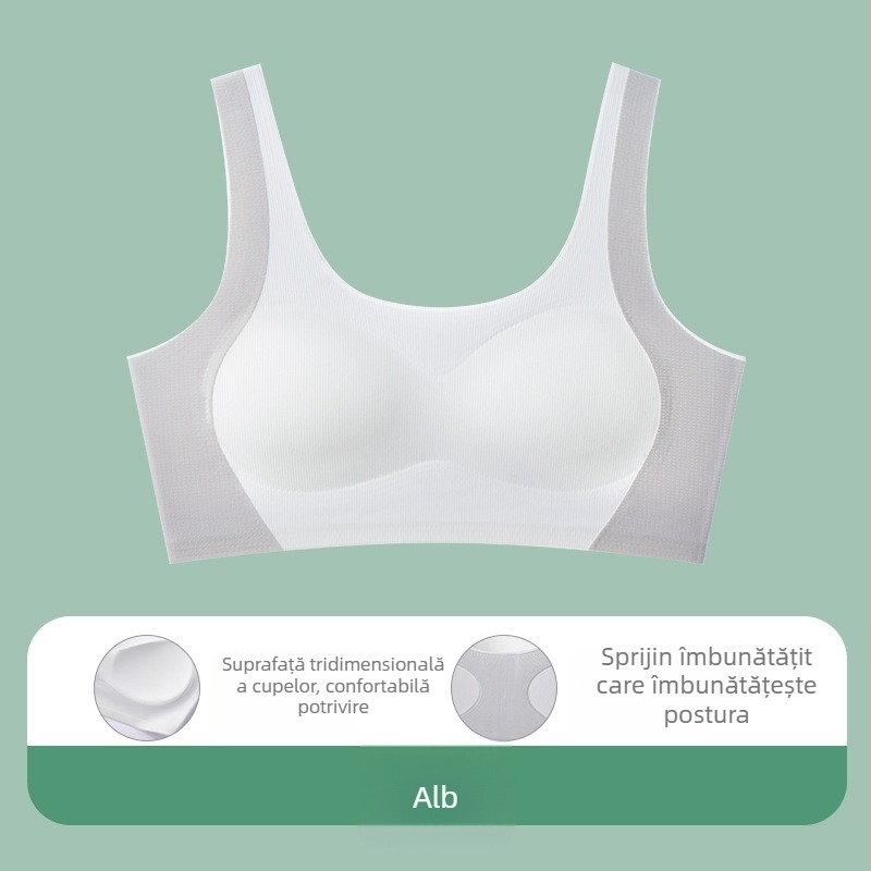 Sutien-vestă sport pentru adolescente 12–15 ani, nylon respirabil, design minimalist, cupe subțiri turnate cu material din bumbac, bretele fixe duble