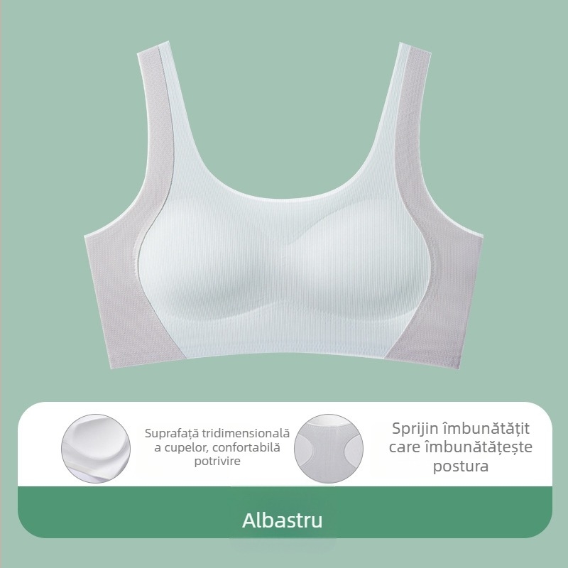 Sutien-vestă sport pentru adolescente 12–15 ani, nylon respirabil, design minimalist, cupe subțiri turnate cu material din bumbac, bretele fixe duble