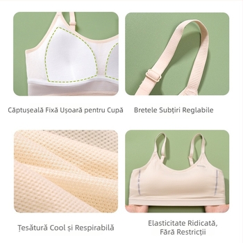 Bustier modal pentru adolescente — cupe turnate, fără sârmă, bretele fixe, respirabil, confortabil pentru alergare