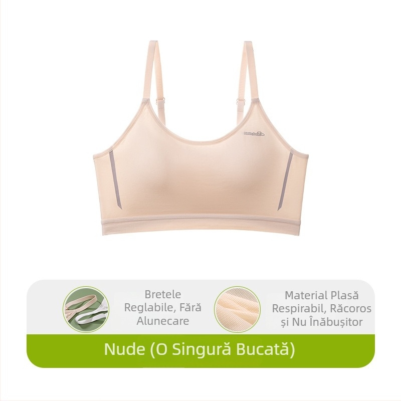 Bustier modal pentru adolescente — cupe turnate, fără sârmă, bretele fixe, respirabil, confortabil pentru alergare