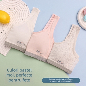 Sutien sport din bumbac cupe complete, cupe subțiri formate din burete, panouri respirabile din plasă, bretele fixe duble (pentru vârstele 12–15)