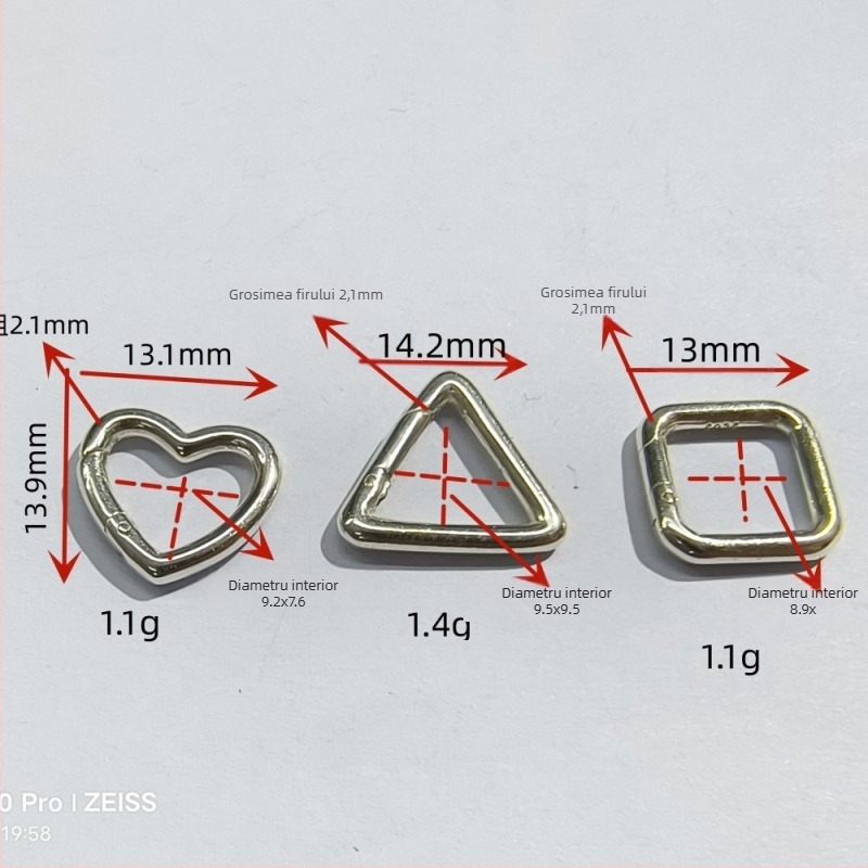 Catarame din argint 925 pentru bijuterii – cercuri, triunghiuri, inimă și deschidere pătrată pentru conectarea colierelor și brățărilor DIY