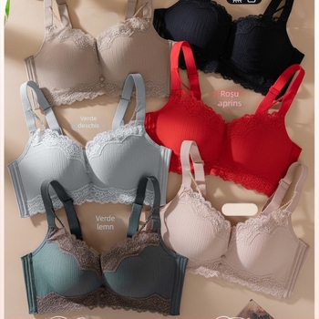 Denilan Sutien Push-Up din Nylon cu bretele fixe dublate, cupe modelate – subțiri în partea superioară, groase în partea inferioară, închidere cu patru rânduri de cârlige la spate