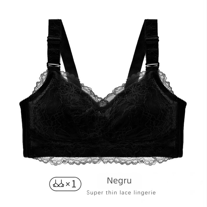 Sutien din dantelă cu cupă întreagă, fără sârmă, push-up, bretele detașabile duble, închidere la spate cu patru rânduri de cârlige