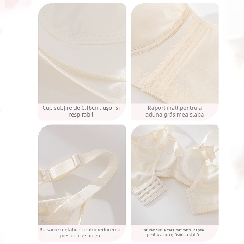 Sutien | Cupe 3/4, cupă subțire turnată, material modal, respirabil, bretele reglabile, închidere în spate cu patru rânduri de cârlige