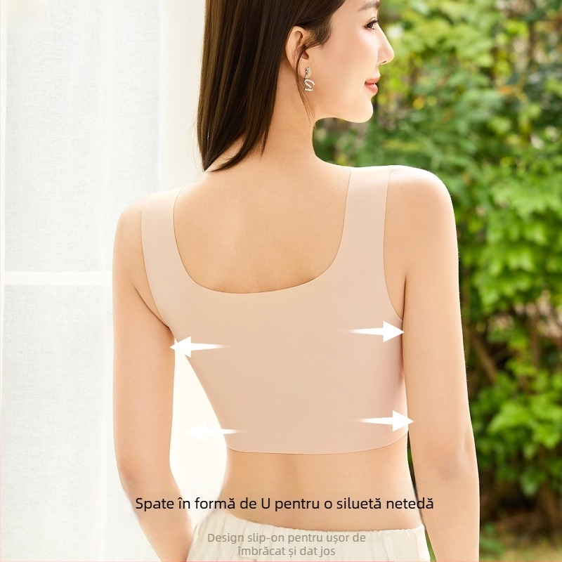 Sutien fără fir, în stil vestă, pentru femei, din Ice Silk nylon cu căptușeală Spandex, Cupă 3/4, Model mediu