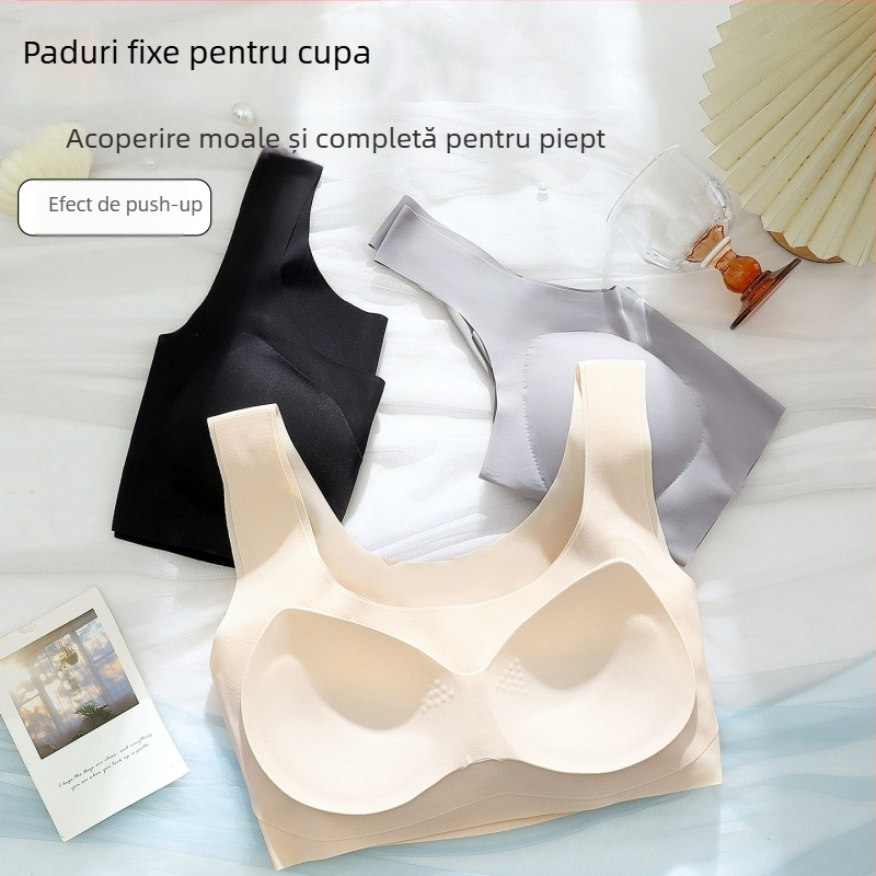 Sutien fără fir, în stil vestă, pentru femei, din Ice Silk nylon cu căptușeală Spandex, Cupă 3/4, Model mediu