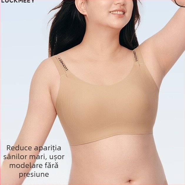 Sutien pentru sâni mici cu suport moale – fără cusături, material Nylon, căptușeală Spandex, bretele duble fixe, închidere dorsală cu patru rânduri, cupe cu formă urechi de iepure