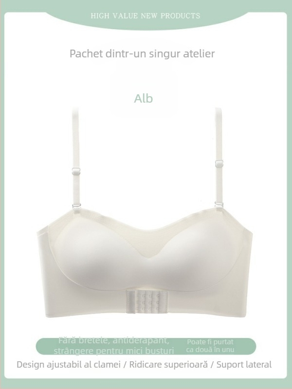 Sutien fără bretele, cupă 3/4, cupe modelate subțire, fără inele metalice, material nylon